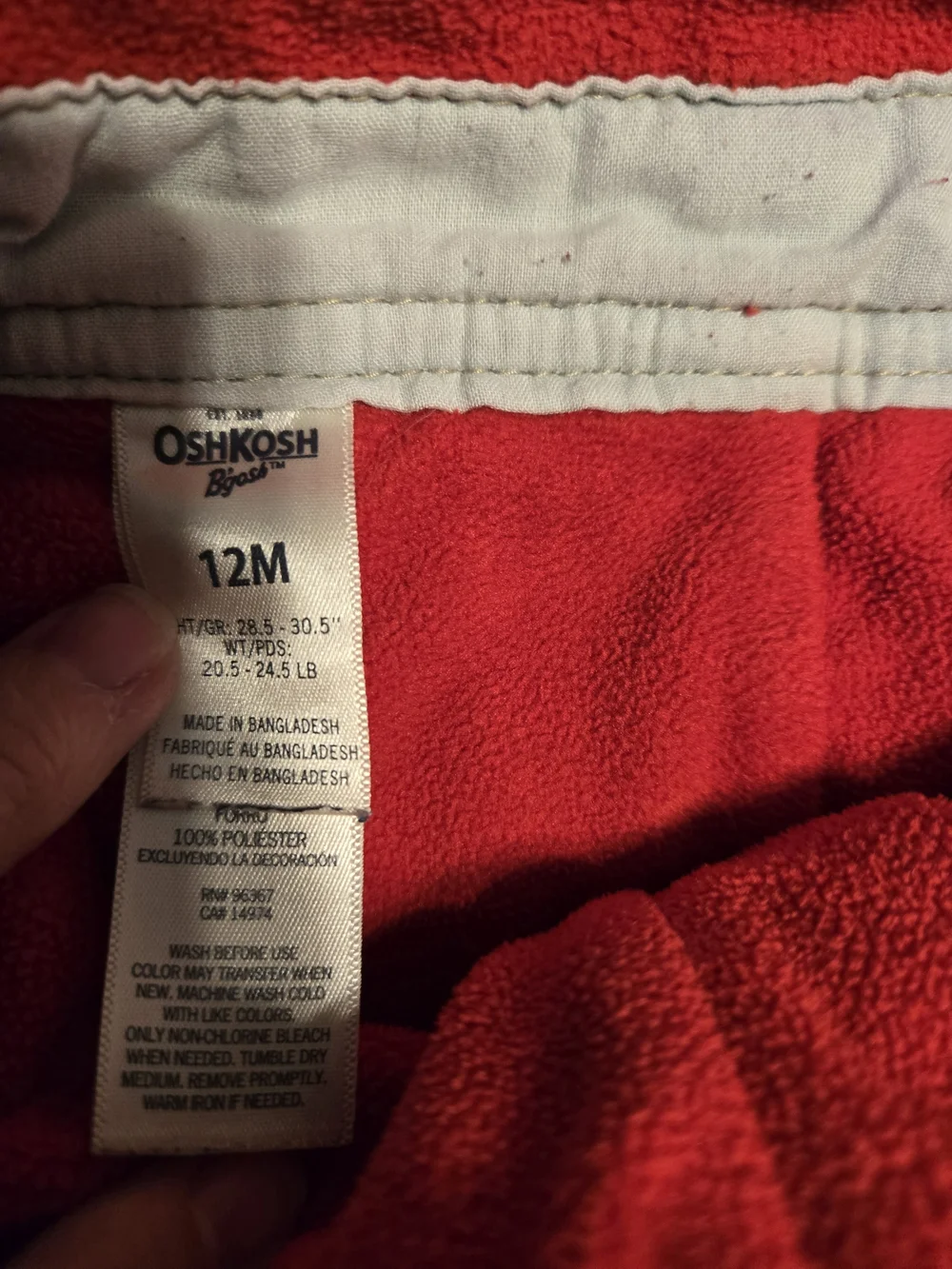 OshKosh B'gosh Red Fleece Lined Dark Wash Carpenter Overalls 12M